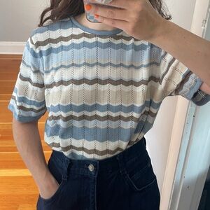 Vintage Scallop Knit Striped Sweater Tee